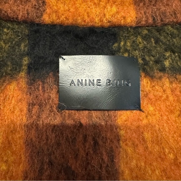 ANINE BING Samone Plaid Trucker Jacket Orange black wool button front coat - Picture 12 of 13